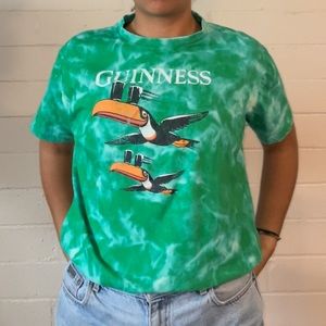 Guinness T-Shirt with Two Flying Toucans. Green Tie-Dye